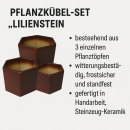Topfset-Lilienstein, bestehend aus 3 Pfanzkübel 30x18cm,30x25cm, 30x32cm, braun-glänzend