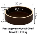 800 ml Kleintier Napf, Rand unglasiert 20x5,3 cm, braun