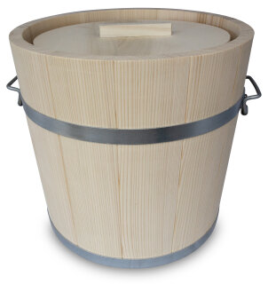 15L Holz Gäreimer mit Pressdeckel, Haltegriffen und Metallumreifung, naturbelassen, Weißtanne