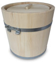 15L Holz Gäreimer mit Pressdeckel, Haltegriffen und Metallumreifung, naturbelassen, Weißtanne
