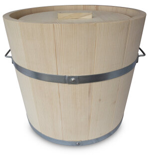 25L Holz Gäreimer mit Pressdeckel, Haltegriffen und Metallumreifung, naturbelassen, Weißtanne