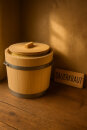 25L Holz Gäreimer mit Pressdeckel, Haltegriffen und Metallumreifung, naturbelassen, Weißtanne