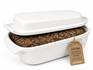 3,5 Liter Brotbackform mit Deckel aus Steingut, 33×16×14 cm – weiß, glasiert