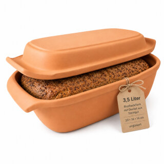 3,5 Liter Brotbackform mit Deckel aus Steingut, 33×16×14 cm – unglasiert