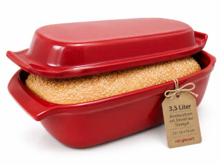 3,5 Liter Brotbackform mit Deckel aus Steingut, 33×16×14 cm – rot, glasiert