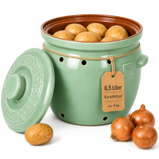 6,5 Liter Kartoffeltopf & Zwiebeltopf mit Deckel aus Steingut, 30×25×24 cm – grün, glasiert
