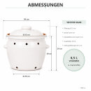 6,5 Liter Kartoffeltopf & Zwiebeltopf mit Deckel aus Steingut, 30×25×24 cm – weiß, glasiert