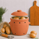 6,5 Liter Kartoffeltopf & Zwiebeltopf mit Deckel aus Steingut, 30×25×24 cm – außen unglasiert, innen creme glasiert