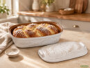 4,5 Liter Brotbackform mit Deckel und Getreidemuster aus Steingut, 38x24x15 cm – weiß, glasiert