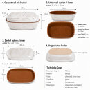 4,5 Liter Brotbackform mit Deckel und Getreidemuster aus Steingut, 38x24x15 cm – weiß, glasiert