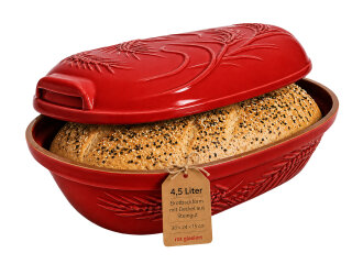 4,5 Liter Brotbackform mit Deckel und Getreidemuster aus Steingut, 38x24x15 cm – rot, glasiert