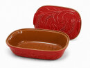4,5 Liter Brotbackform mit Deckel und Getreidemuster aus Steingut, 38x24x15 cm – rot, glasiert