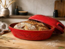 4,5 Liter Brotbackform mit Deckel und Getreidemuster aus Steingut, 38x24x15 cm – rot, glasiert