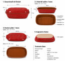4,5 Liter Brotbackform mit Deckel und Getreidemuster aus Steingut, 38x24x15 cm – rot, glasiert