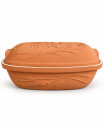 4,5 Liter Brotbackform mit Deckel und Getreidemuster aus Steingut, 38x24x15 cm – außen unglasiert, innen creme glasiert