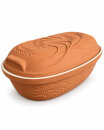 4,5 Liter Brotbackform mit Deckel und Getreidemuster aus Steingut, 38x24x15 cm – außen unglasiert, innen creme glasiert
