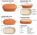 4,5 Liter Brotbackform mit Deckel und Getreidemuster aus Steingut, 38x24x15 cm – außen unglasiert, innen creme glasiert