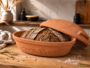 4,5 Liter Brotbackform mit Deckel und Getreidemuster aus Steingut, 38x24x15 cm – unglasiert