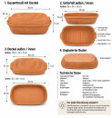 4,5 Liter Brotbackform mit Deckel und Getreidemuster aus Steingut, 38x24x15 cm – unglasiert