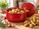 4 Liter Zwiebeltopf & Kartoffeltopf mit Deckel aus Steingut, 31,5×27×18 cm – rot, glasiert