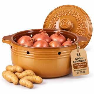 4 Liter Zwiebeltopf & Kartoffeltopf mit Deckel aus Steingut, 31,5×27×18 cm – bernsteinbraun mit Farbverlauf, glasiert