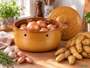4 Liter Zwiebeltopf & Kartoffeltopf mit Deckel aus Steingut, 31,5×27×18 cm – bernsteinbraun mit Farbverlauf, glasiert