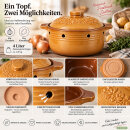4 Liter Zwiebeltopf & Kartoffeltopf mit Deckel aus Steingut, 31,5×27×18 cm – bernsteinbraun mit Farbverlauf, glasiert