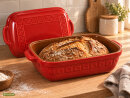 5 Liter Brotbackform mit Deckel aus Steingut, 37×25×15 cm – rot, glasiert