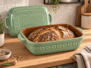 5 Liter Brotbackform mit Deckel aus Steingut, 37×25×15 cm – grün, glasiert