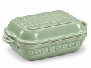 5 Liter Brotbackform mit Deckel aus Steingut, 37×25×15 cm – grün, glasiert