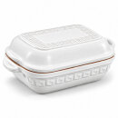 5 Liter Brotbackform eckig mit Deckel aus Steingut, 37×25×15 cm – weiß, glasiert