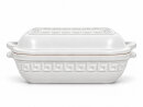 5 Liter Brotbackform mit Deckel aus Steingut, 37×25×15 cm – weiß, glasiert