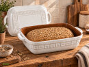 5 Liter Brotbackform mit Deckel aus Steingut, 37×25×15 cm – weiß, glasiert