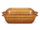 5 Liter Brotbackform eckig mit Deckel aus Steingut, 37×25×15 cm – bernsteinbraun mit Farbverlauf, glasiert