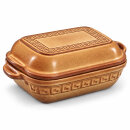5 Liter Brotbackform eckig mit Deckel aus Steingut, 37×25×15 cm – bernsteinbraun mit Farbverlauf, glasiert