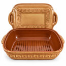 5 Liter Brotbackform mit Deckel aus Steingut, 37×25×15 cm – bernsteinbraun mit Farbverlauf, glasiert