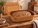 5 Liter Brotbackform mit Deckel aus Steingut, 37×25×15 cm – bernsteinbraun mit Farbverlauf, glasiert