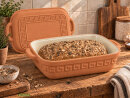 5 Liter Brotbackform mit Deckel aus Steingut, 37×25×15 cm – außen unglasiert, innen creme glasiert