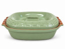 5 Liter Brotbackform oval mit Deckel aus Steingut, 38x24x15 cm - grün, glasiert