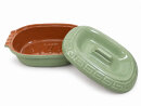 5 Liter Brotbackform oval mit Deckel aus Steingut, 38x24x15 cm - grün, glasiert