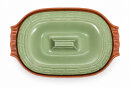 5 Liter Brotbackform oval mit Deckel aus Steingut, 38x24x15 cm - grün, glasiert