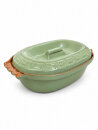 5 Liter Brotbackform oval mit Deckel aus Steingut, 38x24x15 cm - grün, glasiert