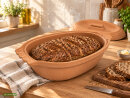 5 Liter Brotbackform oval mit Deckel aus Steingut, 41x27x13 cm – unglasiert