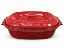5 Liter Brotbackform oval mit Deckel aus Steingut, 41x27x13 cm - rot, glasiert