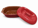 5 Liter Brotbackform oval mit Deckel aus Steingut, 41x27x13 cm - rot, glasiert