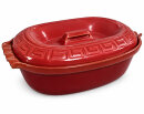 5 Liter Brotbackform oval mit Deckel aus Steingut, 41x27x13 cm - rot, glasiert