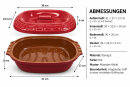 5 Liter Brotbackform oval mit Deckel aus Steingut, 41x27x13 cm - rot, glasiert