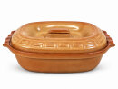 5 Liter Brotbackform oval mit Deckel aus Steingut, 41x27x13 cm - bernsteinbraun mit Farbverlauf, glasiert