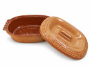 5 Liter Brotbackform oval mit Deckel aus Steingut, 41x27x13 cm - bernsteinbraun mit Farbverlauf, glasiert