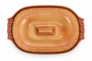 5 Liter Brotbackform oval mit Deckel aus Steingut, 41x27x13 cm - bernsteinbraun mit Farbverlauf, glasiert